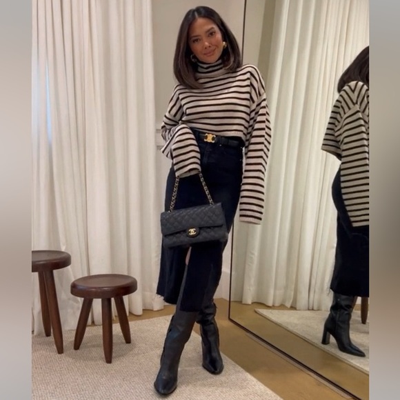 The Frankie Shop Tops - The Frankie Shop Striped Turtleneck Cropped Sweater